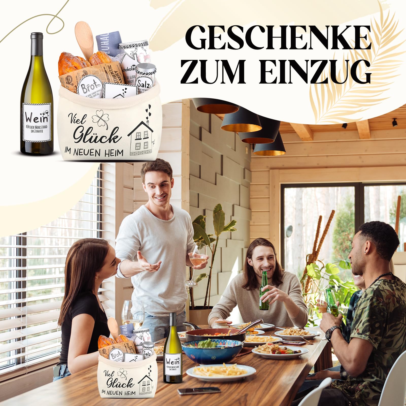 Einzugsgeschenk-Set - Brotkorb, Geschirrtuch & Kochlöffel Mit Glückwunschkarte