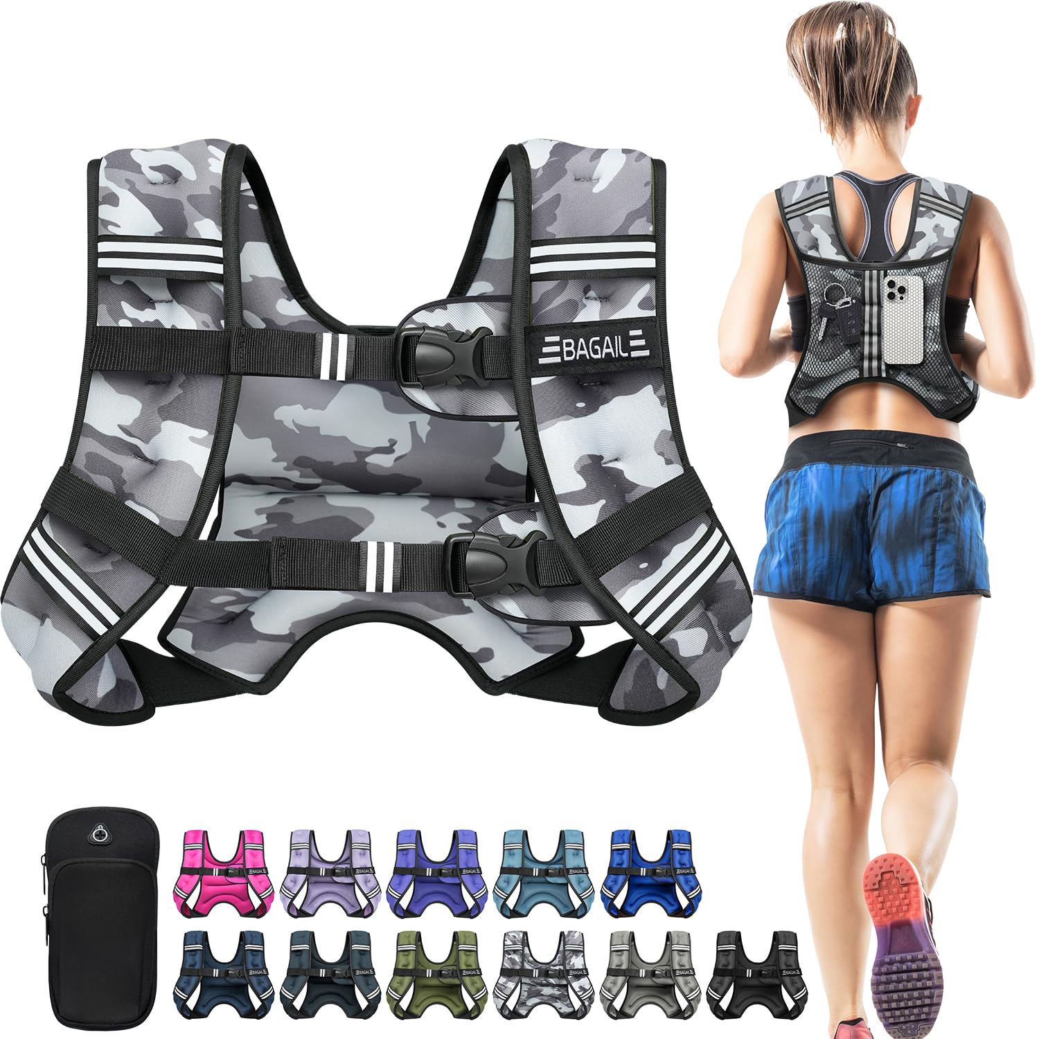 BAGAIL Weighted Vest for Strength Training, Bust Size Adjustable, Convenient Pocket, Iron Sand Weighted Vests, Ideal for Gym Workouts, Yoga Training and Aerobic Exercises, 6.8kg/15lb, Camouflage โ image 1