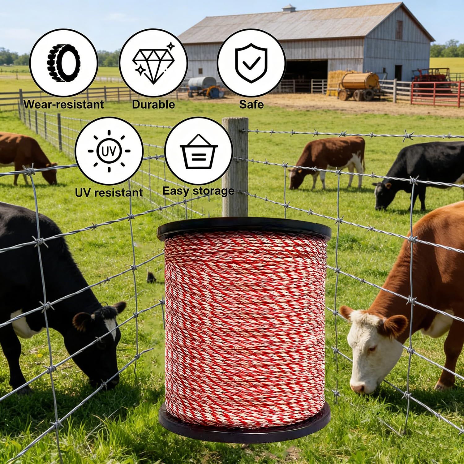 500m Filo Per Recinto Elettrico,Cavo Conduttivo in Acciaio Inossidabile,per Azienda agricola,Animali,Mucche(Rosso e Bianco)