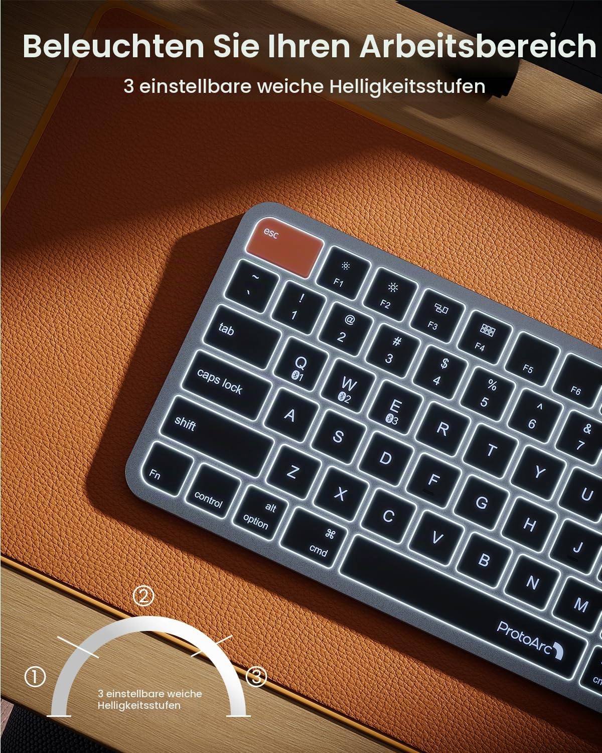 ProtoArc Kompakte kabellose Tastatur mit Hintergrundbeleuchtung für Mac, K90-A Bluetooth-Tastatur, Multigerät, Low Profil, leises Schreiben, wiederaufladbar über USB C, kompatibel mit MacBook Pro/Air