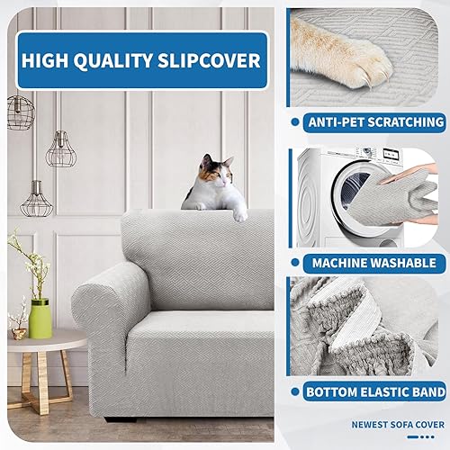Miniatura 4 de XINEAGE - Fundas para sofás de 3 cojines, fundas para sofá de 1 pieza, con alta elasticidad, suaves y lavables, protector de muebles antideslizante