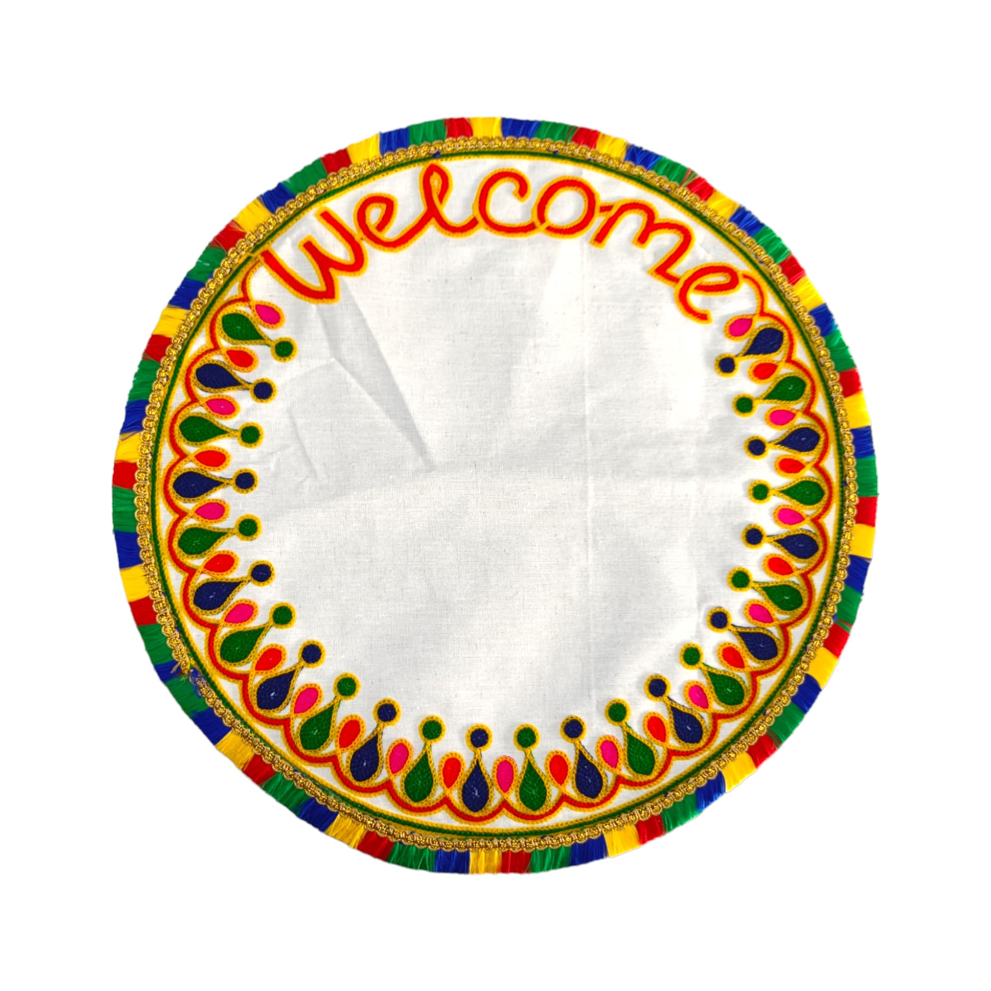 DK trades® Bride's and Baby Welcome Wedding Handwork Cotton Kutchi Work Embroidered Kanku Pagla Rumal (1ps/Round), 43 cm