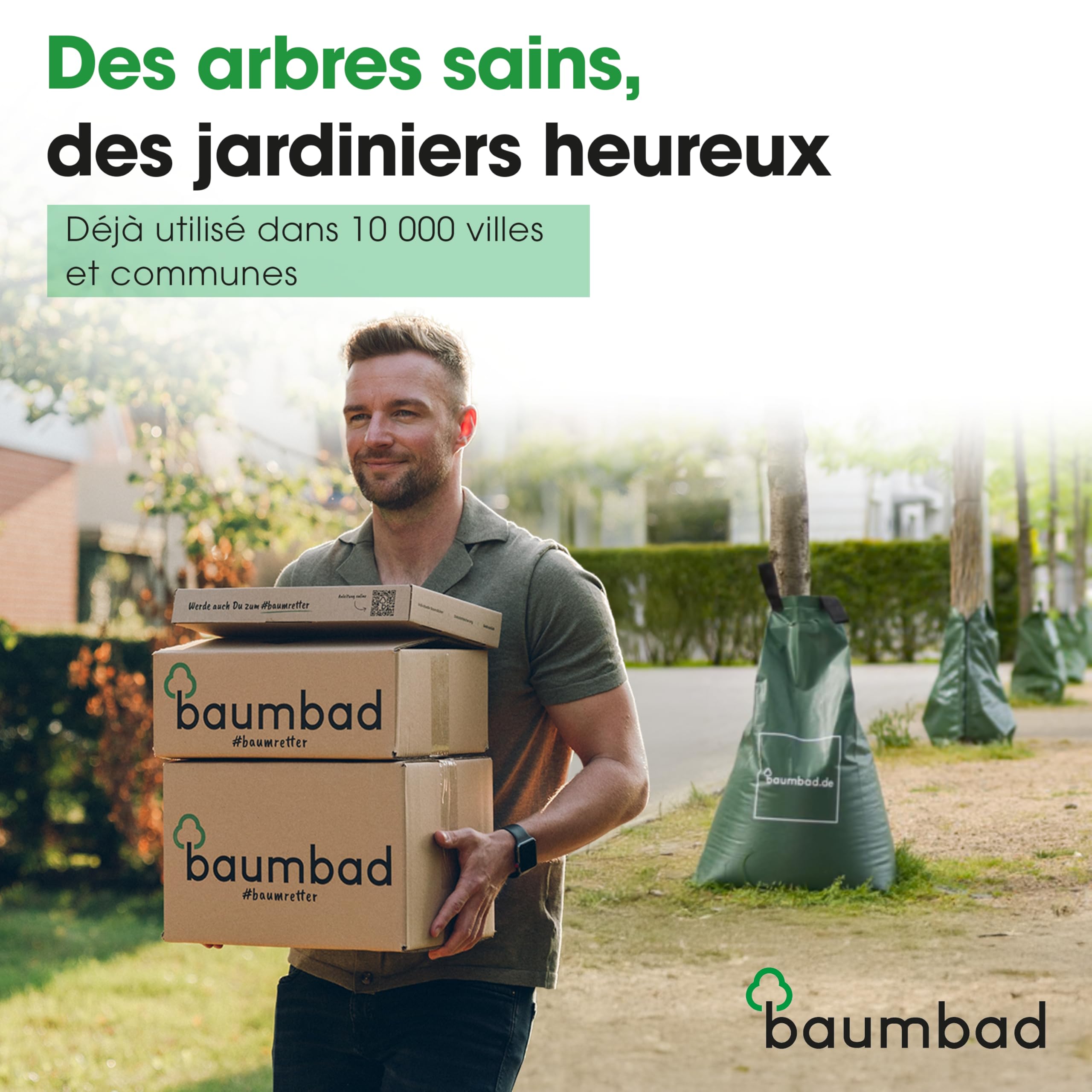 baumbad | 1 sac d'irrigation pour arbres pour un système d'irrigation à long terme | Sac à eau robuste de 75 litres/sac d'irrigation, en PVC résistant aux UV, support de plantes pour les étés chauds