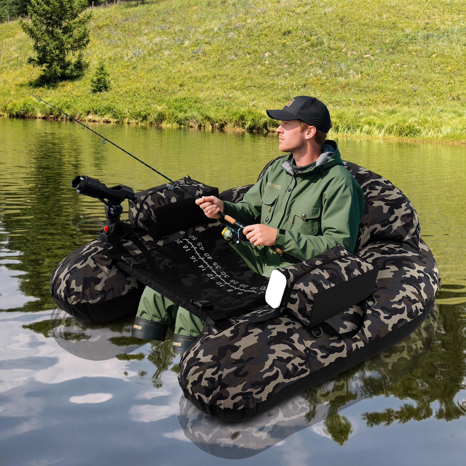 COSTWAY Bateau Pêche Gonflable-Accessoire Complet-Bretelle Réglable-Poches De Rangement-Support