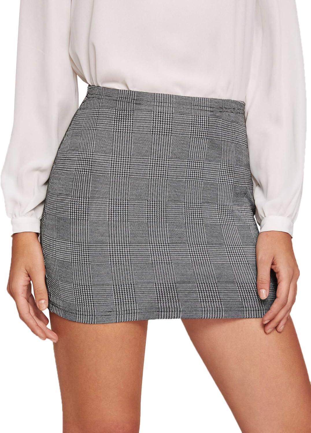 SheIn Women's Basic Stretch Plaid Mini Bodycon Pencil Skirt X-Small Dark Grey