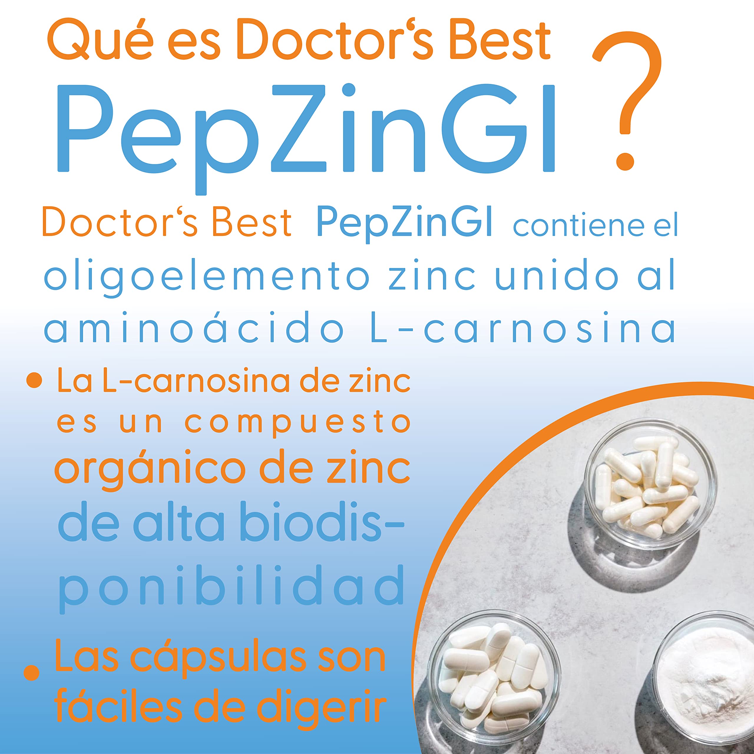 Doctor's Best, PepZinGl, Zinc-L-Carnosine Complex, 120 Cápsulas veganas, Probado en Laboratorio, Minerales, Sin Gluten, Sin Soja, Vegetariano
