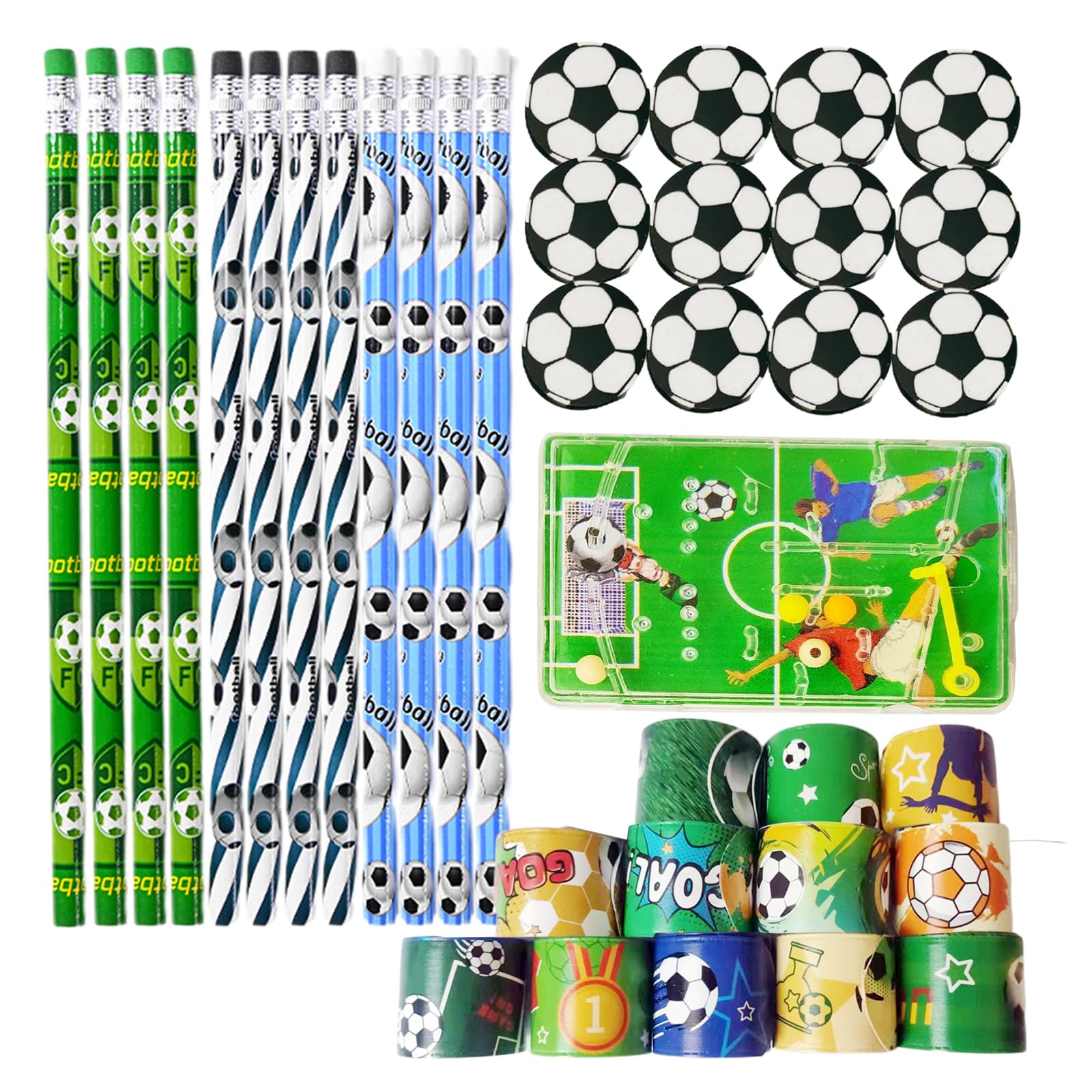 Set 36 Pensierini Calcio Bambini - Matite, Gomme E Braccialetti Tema Football - Foto 4