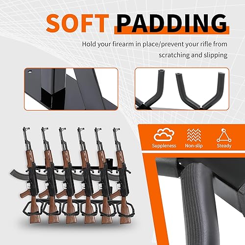 Miniatura 5 de KUAFU Soporte para pistola de 6 ranuras para montaje en pared, compatible con rifle, escopeta, carabina, francotirador, soporte para pistola de
