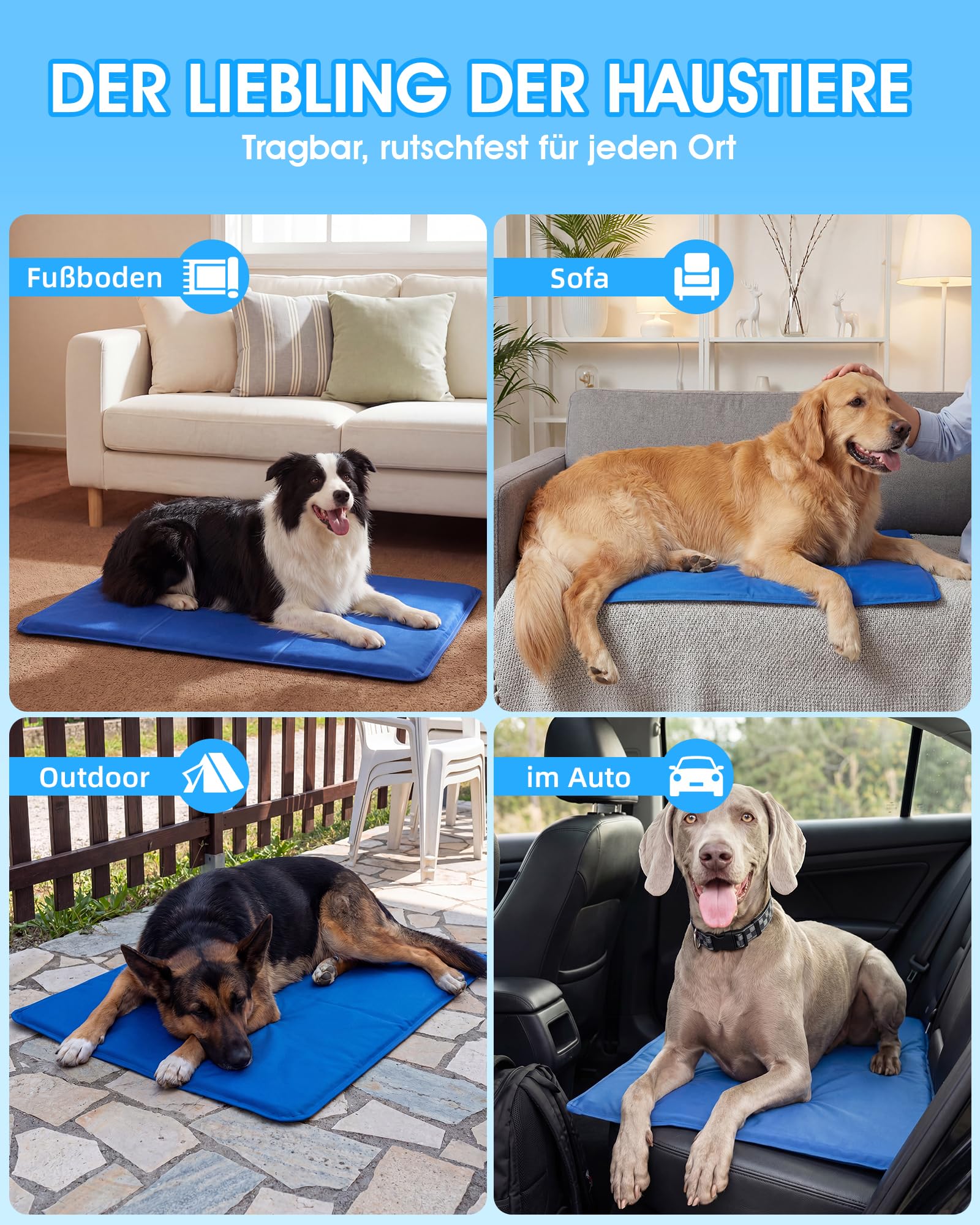 petnf Alfombrilla Refrescante para Perros y Gatos, Duradera Antideslizante Tapete de Refrigeración para Perro para Interior y Jardín, Dog Cool Mat de Gel No Tóxico Autoenfriante en Verano, 50x40 cm