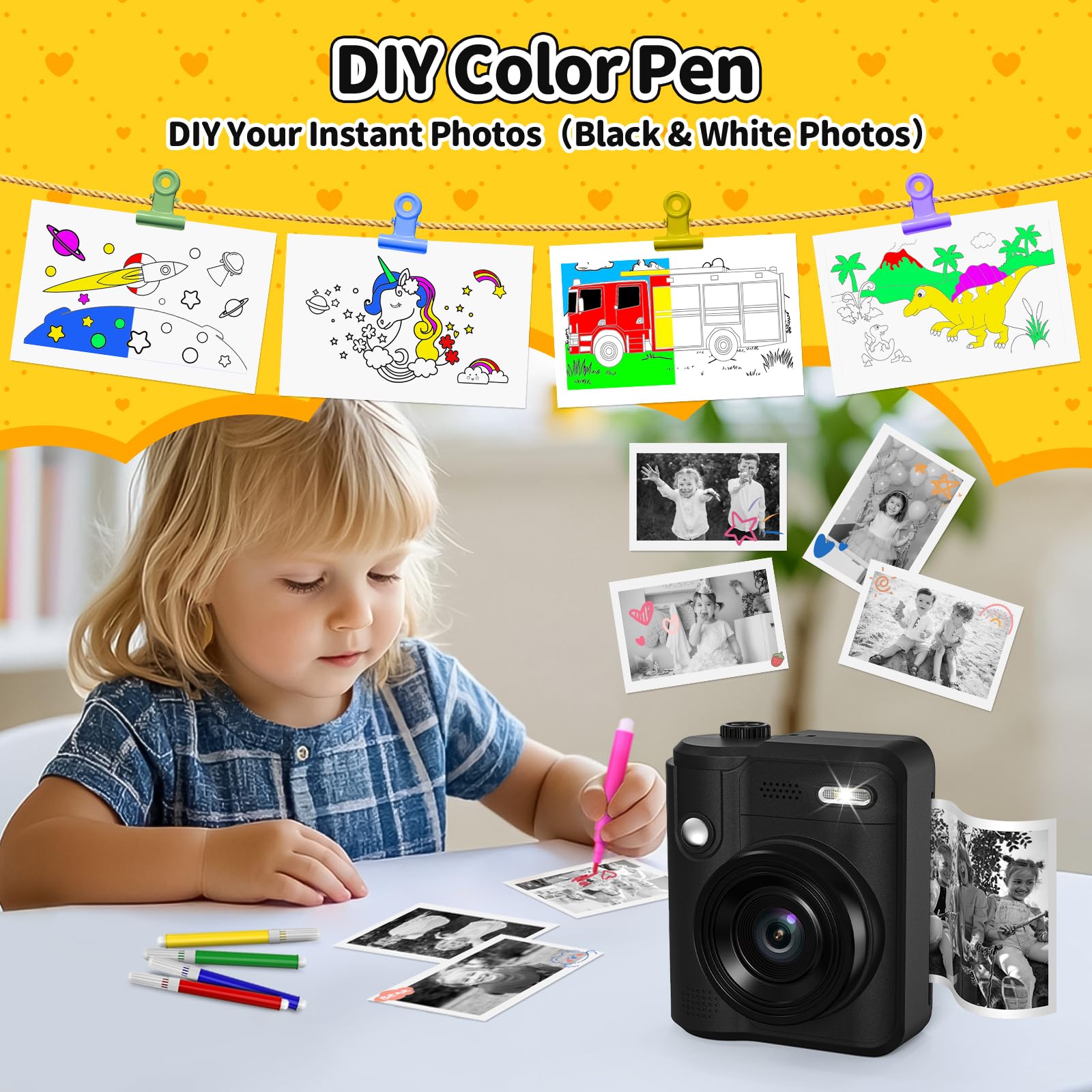 Gofunly Camara Fotos Infantil Instantanea, 2,0" 1080P Camara Fotos Infantil con Tarjeta de 32GB y Papel Fotografia, Juguete Cámara Instantánea Regalos para Niños y Niñas de 3-12 Años (Negro) — view 5