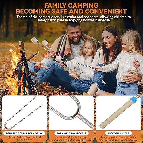Miniatura 2 de Paquete de 5 palitos Smores para hoguera de rango escalable de 31  31.9 in, tenedores de barbacoa con bolsa de almacenamiento  Juego de palos para