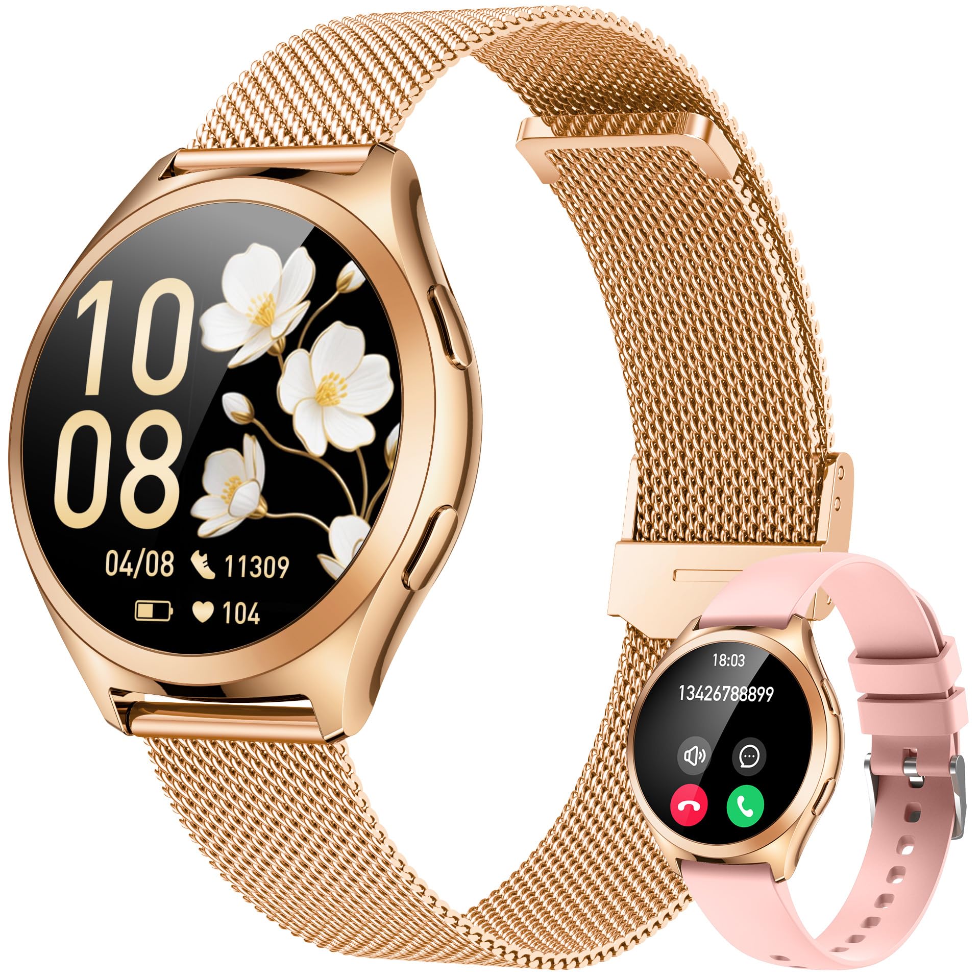Smartwatch Reloj Inteligente Mujer con llamada: 1.27"Pantalla Táctil Smart Watch Bluetooth con Frecuencia Cardíaca SpO2 Sangre Presión Arterial Sueño 100+ Deportivos IP68 Impermeable para iOS Android