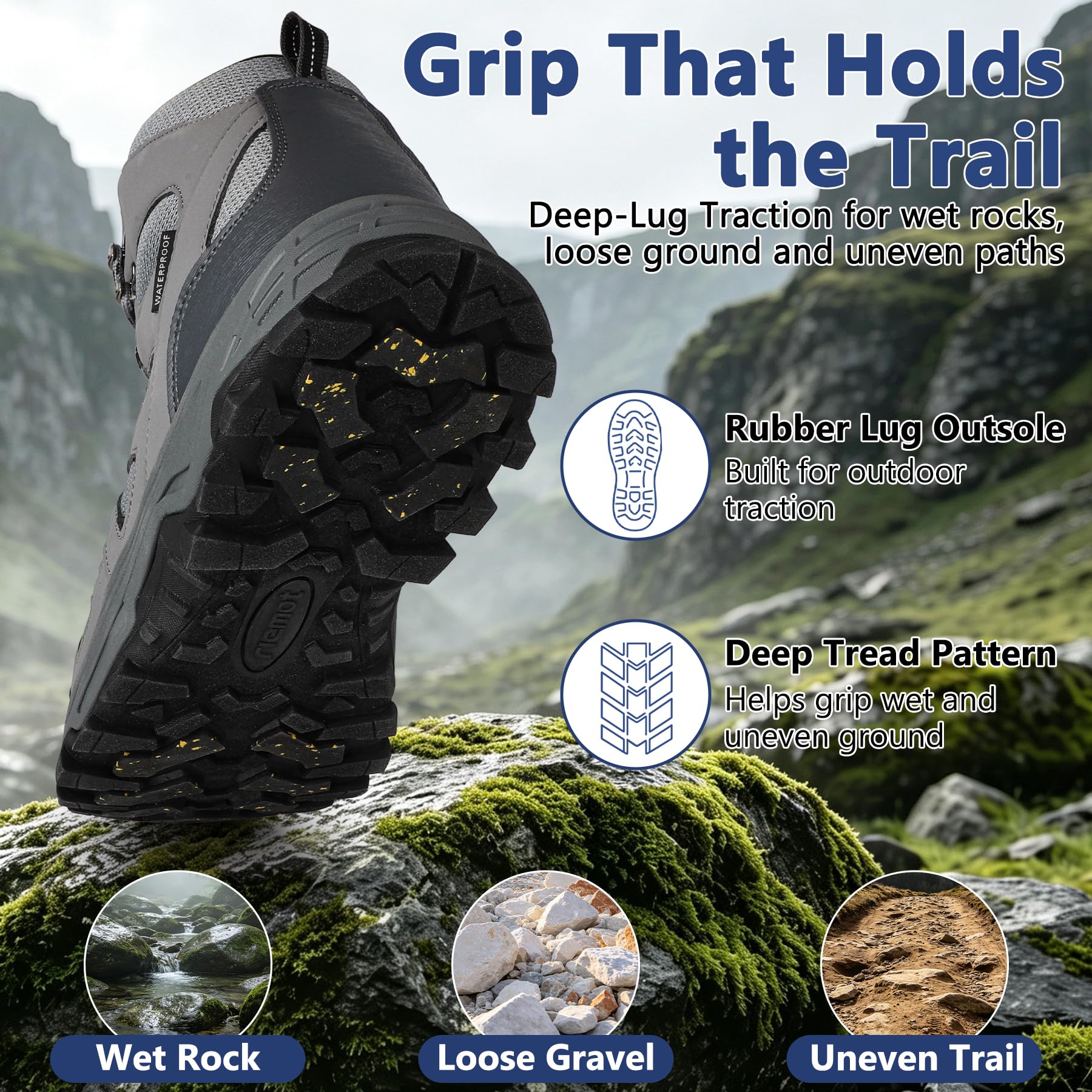 riemot Wanderschuhe Herren, Trekkingschuhe für Damen und Herren mit Dämpfung und griffiger Sohle für Wandern und Outdoor
