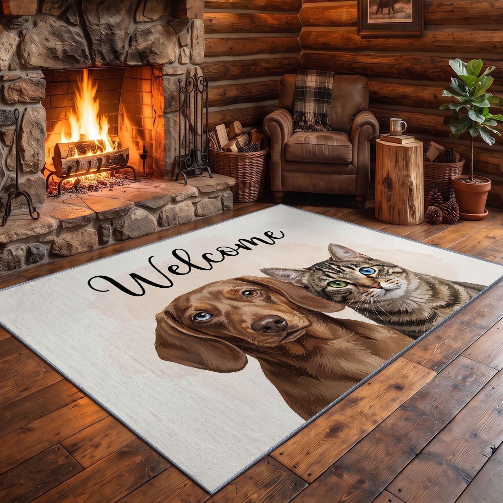 Braun Teppich Wohnzimmer 80 x 150 cm, Waschbarer Modern Rustikal Hund Katze Text Teppich,rutschfest Kurzflorig Weich Teppiche für Wohnzimmer Schlafzimmer Esszimmer Büro