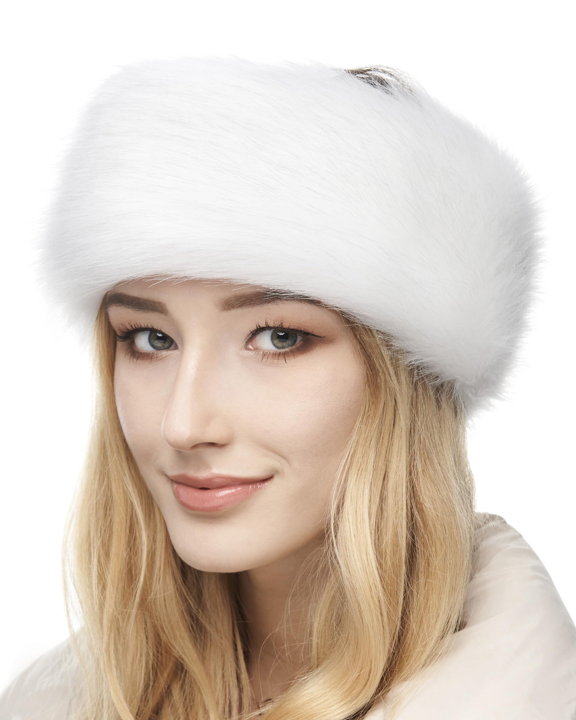 Futrzane Classic Headband - Faux Fur Headbands for Women - Furry Band for Winter - Size L (White Classic)