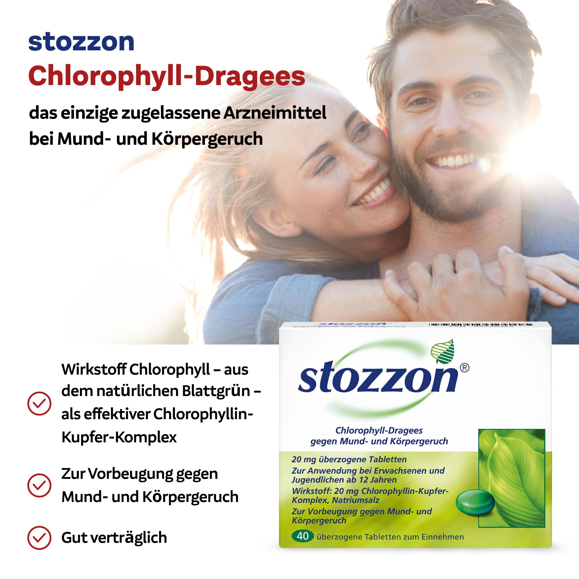Stozzon Chlorophyll-Dragees gegen Mund- und Körpergeruch Spar-Set 2x40 Dragees. Können unangenehme Gerüche verhindern, noch bevor sie entstehen