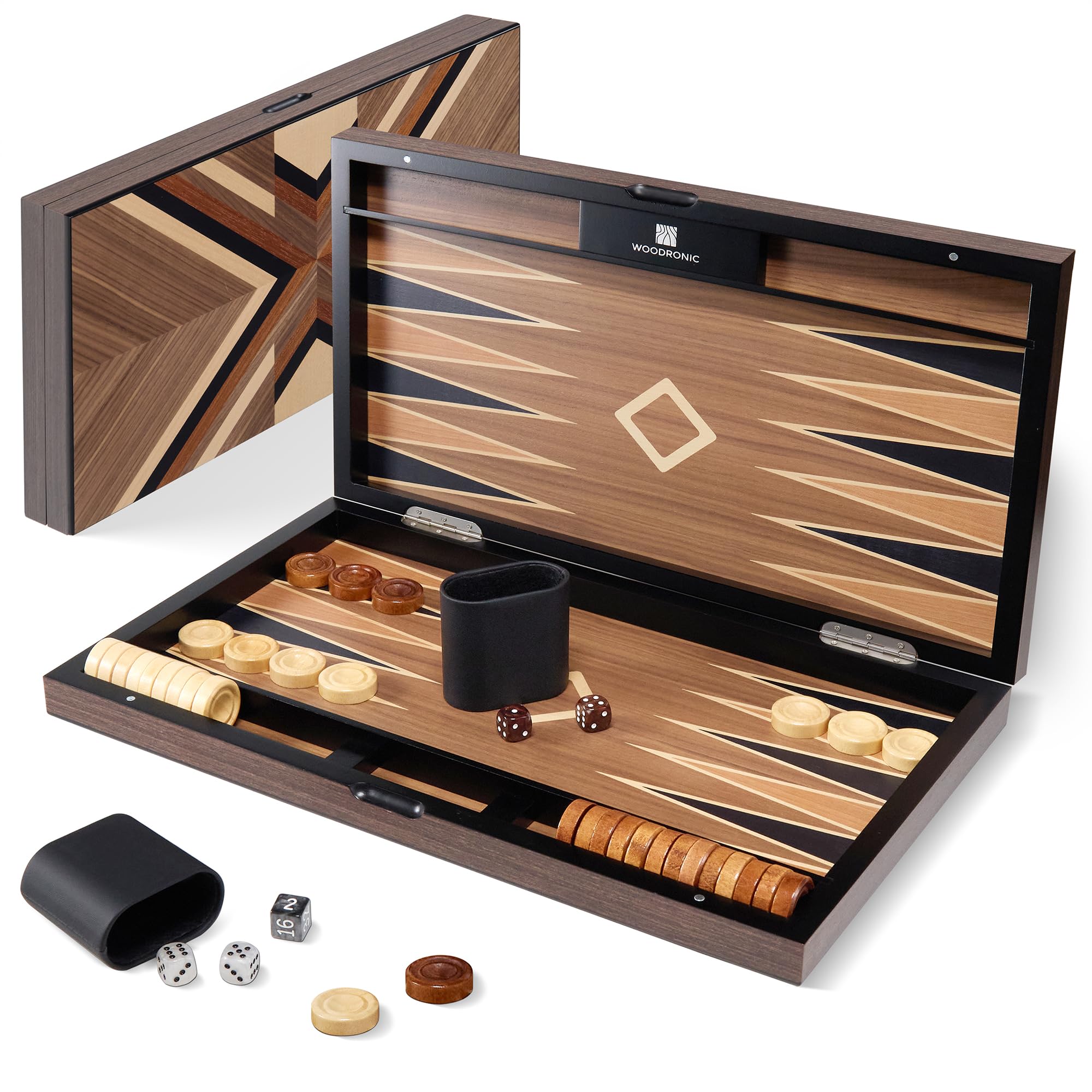 Wood Backgammon Set for Adults – 15 Inch Classic Board Game Case - Premium Folding Backgammon Set with Oversize Wooden Playing Pieces, Dices - Portable Travel Backgammon Game Set for Adults