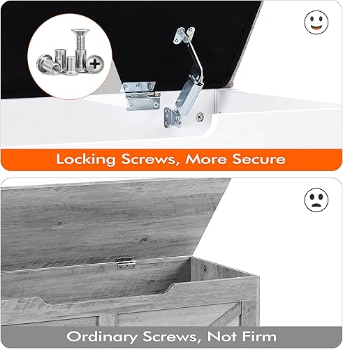 Miniatura 7 de GAOMON Banco de almacenamiento de 39.4 pulgadas con cojín de asiento, 2 bisagras de seguridad, baúl de almacenamiento, banco de zapatos para