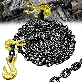 FITHOIST G80 Transport Binder Chain 1/4 Inch x 14 Ft | Tow Chain with Clevis Grab Hooks | 3,300 lbs Safe Working Load | Heavy Duty Chain for Transporting Towing Tie Down Binding Equipment