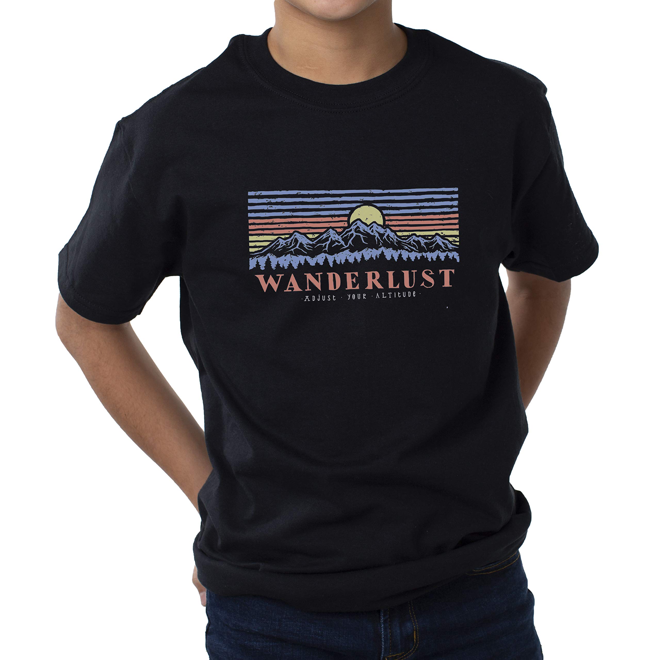 Del Sol Youth Boys Crew Tee - Mountain Scene, Black T-Shirt - Changes from White to Vibrant Colors in The Sun - 100% Combed, Ring-Spun Cotton, Relaxed Fit, Fine Jersey - Size YL
