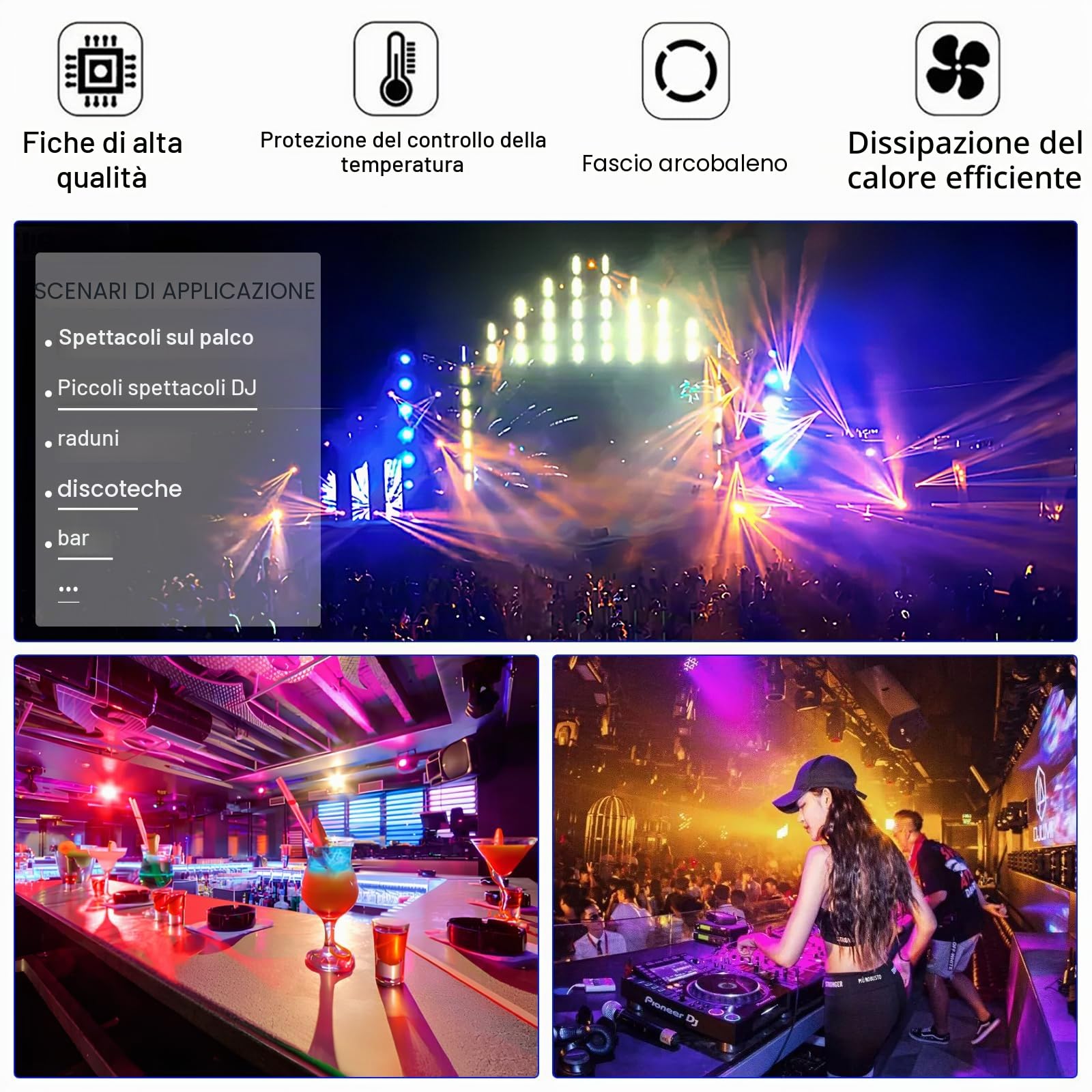 Mini luci a LED a effetto testa mobile, doppia testa, perline di colore RGB 3535, perline stroboscopiche da 10W, controllo del segnale DMX512, attivazione del suono