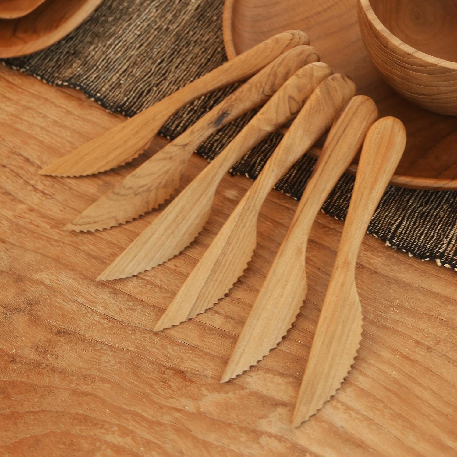 NOVICA Artisan Handmade Teak Wood Dinner Knives from Bali Set of 6 Brown Indonesia Tableware Flatware Natural Materials [ 7.5in L x 1in W x 0.4in D] ' Sharp Set' Set of 6