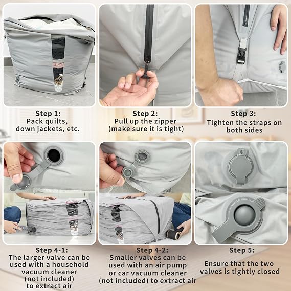 2 Pack Reusable Vacuum Compression Space Saver Bag,Waterproof Professional IP67 Zip Vacuum Bags for Packing Organizers,Lightweight Compression Packing Bags for Home Family(No Pump)