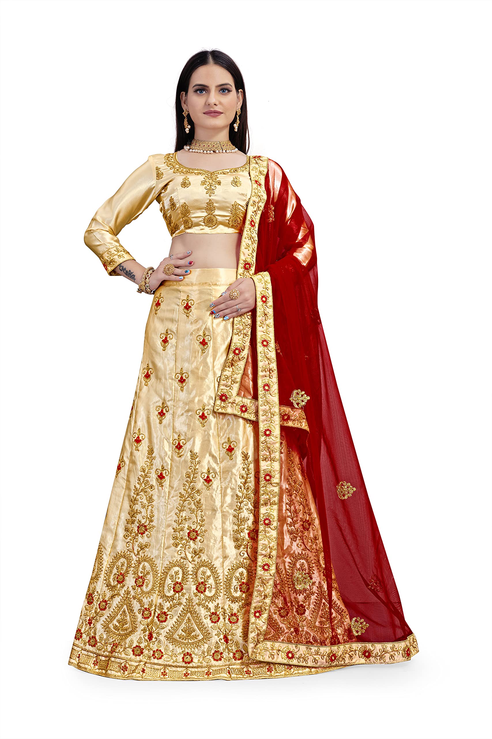 maroosh Awesome Satin Silk Embodired Work With Heavy Daimond Work Cream Semi-Stitched Lehenga Choli (MRSSKTMIRA7606)-picture-35