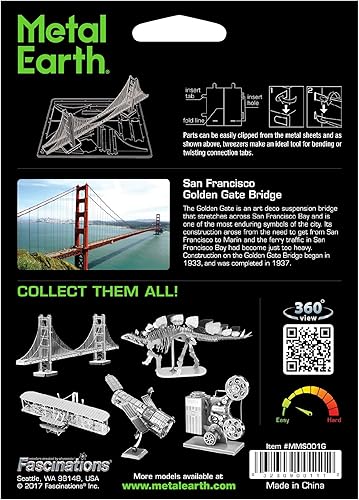 Miniatura 2 de Metal Earth Golden Gate Bridge Gold Version 3D Kit de modelo de metal con pinzas Fascinaciones
