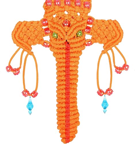 Miniatura 5 de Decoración de pared hecha a mano para colgar tejida a mano, arte de hilo tradicional para decoración de oficina en casa y regalo (naranja Ganesh)