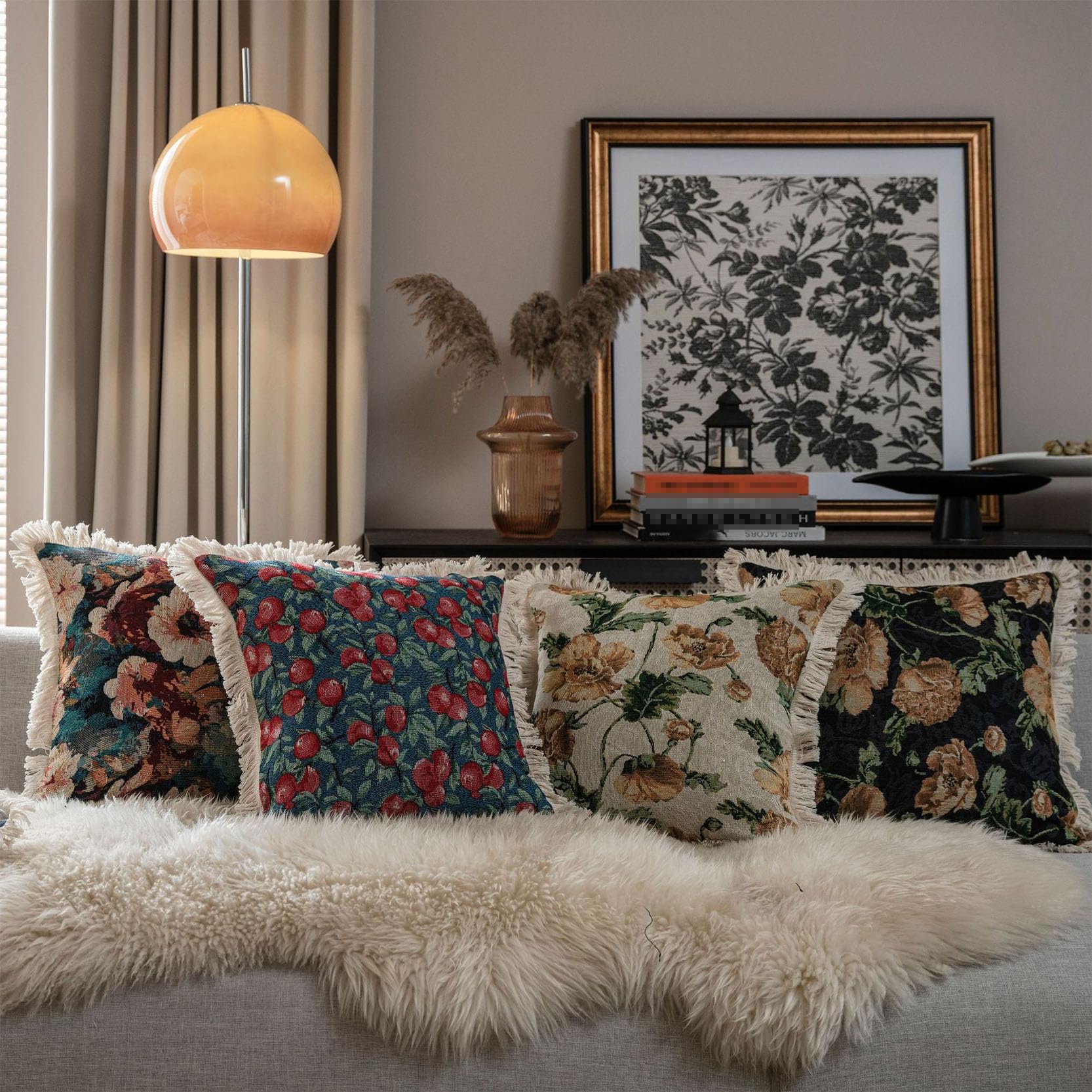 Funda de Almohada Decorativa Seda Estilo Chino, Fundas cojín Jacquard 45 cm/60 cm, Juego 2, Funda Cuadrada con Borde borlas, for sofá(A,60x60CM)
