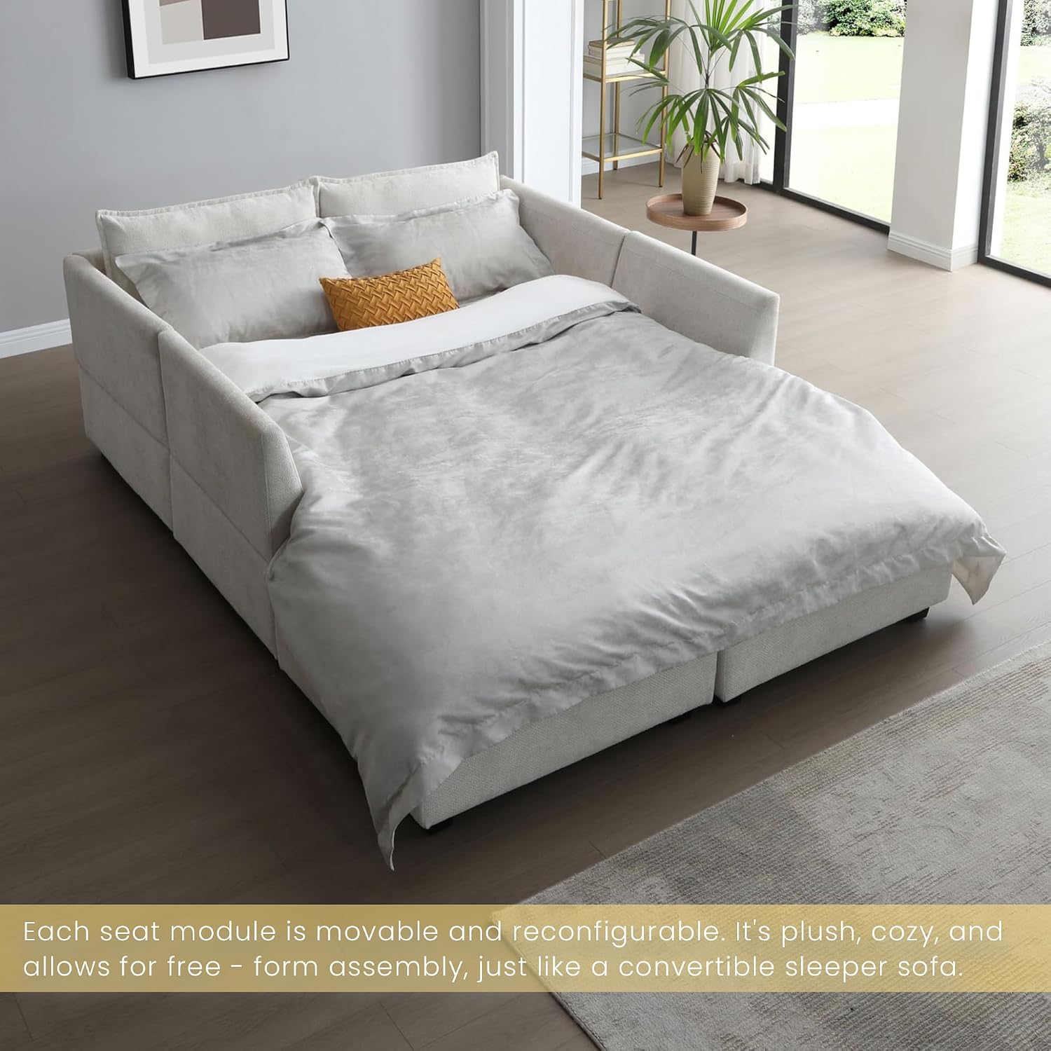 130" Chenille Modular Sectional Sofa, Deep Seat Modern Cloud Sectional Couches with Double Ottoman, High Resiliency Foam, Convertible Couches for Living Room (Beige, U Shape) | Sectional