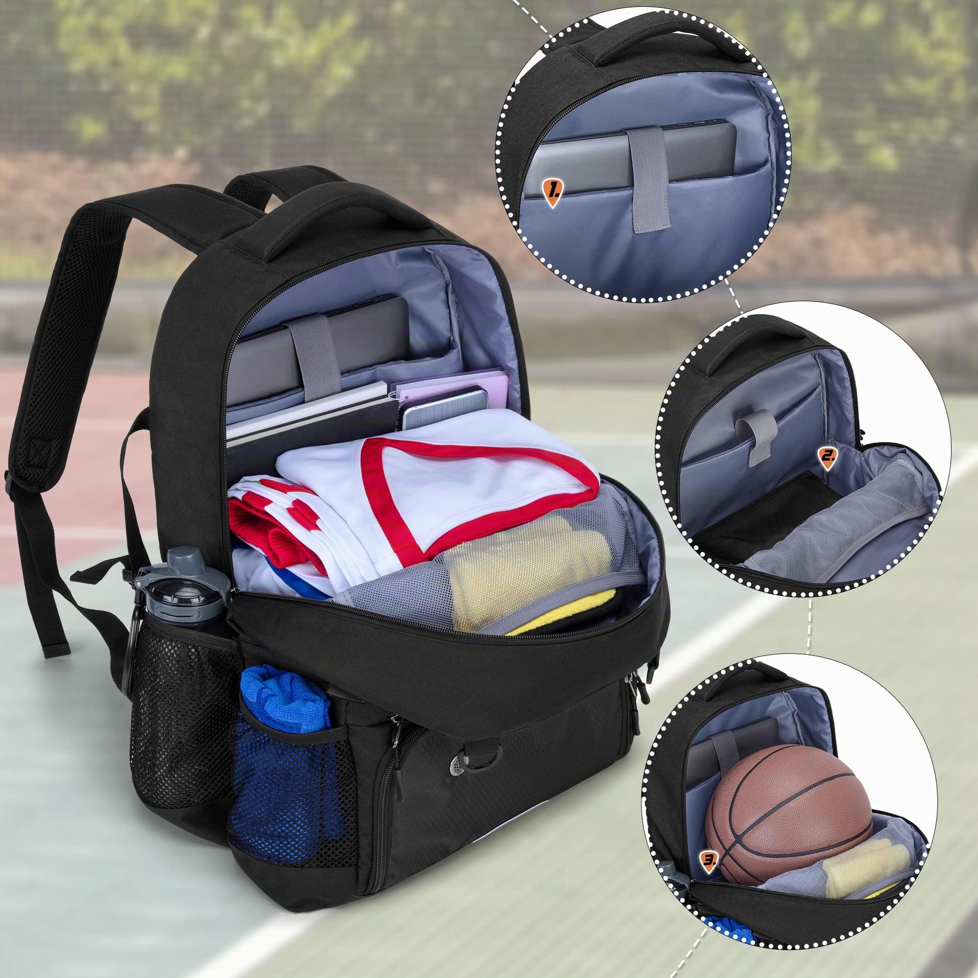 DSLEAF Basketball-Rucksack für Kinder, Basketballtasche mit separatem belüftetem Schuhfach für Basketball, Fußball, Volleyball und Fußball