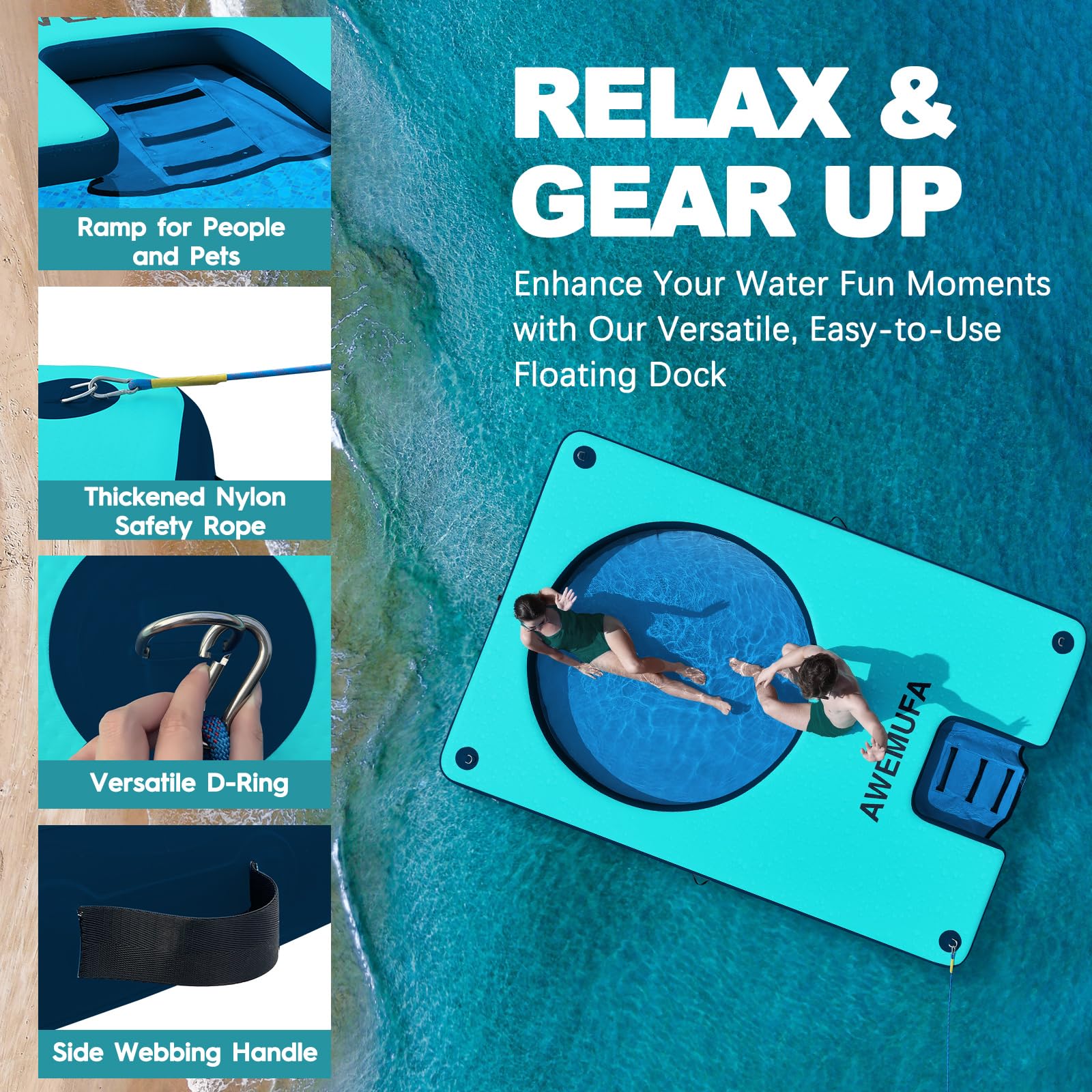 AWEMUFA Inflatable Dock Platform with Mesh Floating Water Hammock Lake Floats Island Raft Tannning Pool Lounger Water Mat for Family Party Pool Beach Ocean product thumbnail 7
