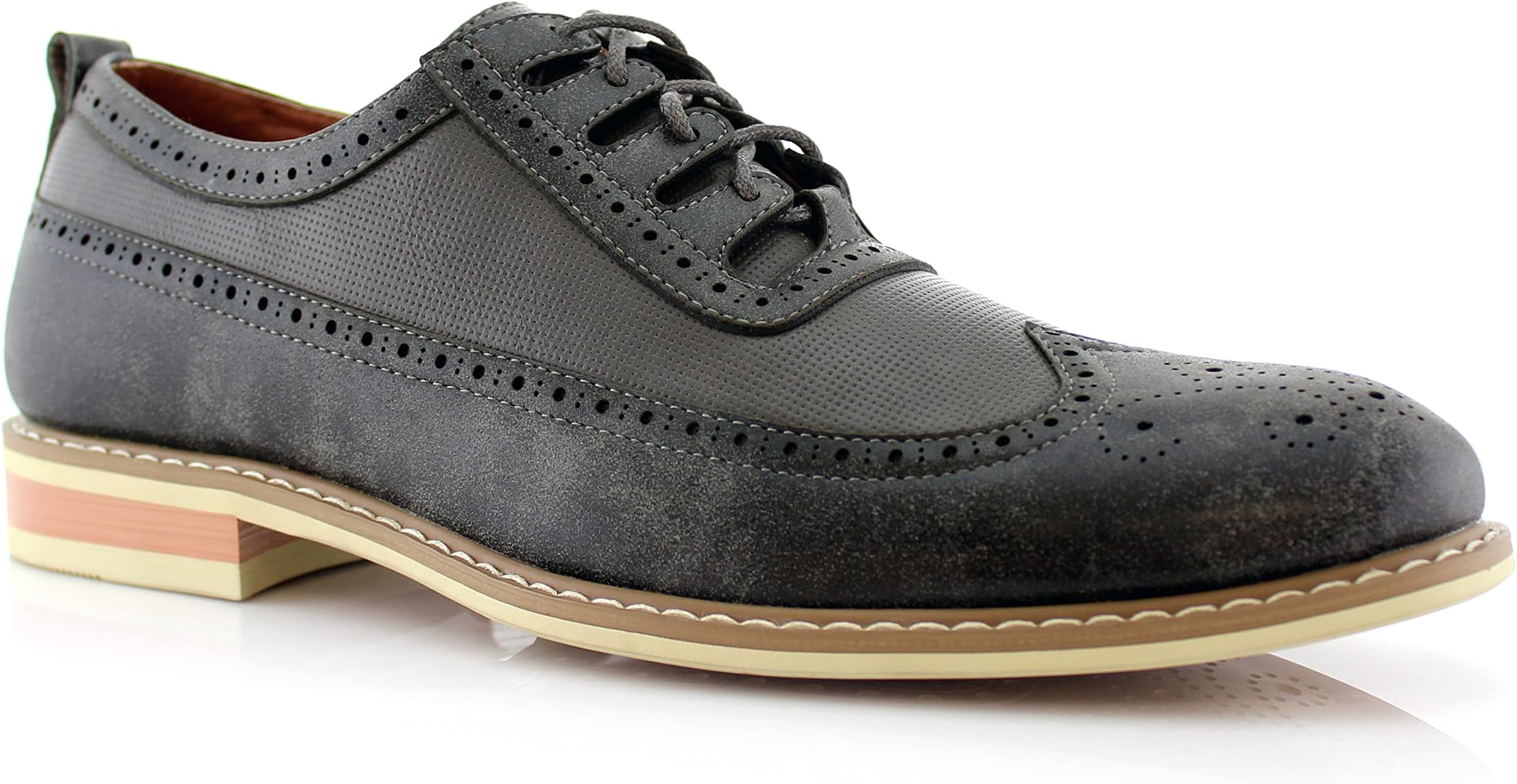 Ferro Aldo Phillip MFA19312 Mens Classic Brogue Wingtip Perforated Derby Dress Shoes