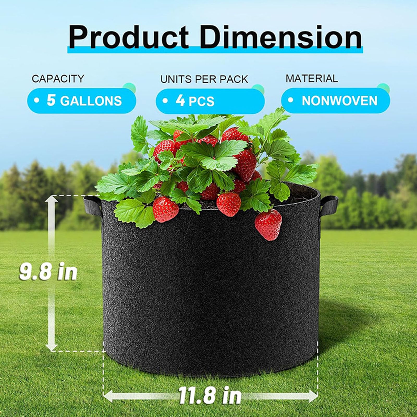 5 vasche per pomodoro, in tessuto, per piante e patate, con pianta riutilizzabile, per la coltivazione di patate, pomodori, balconi, sacchetti da giardino