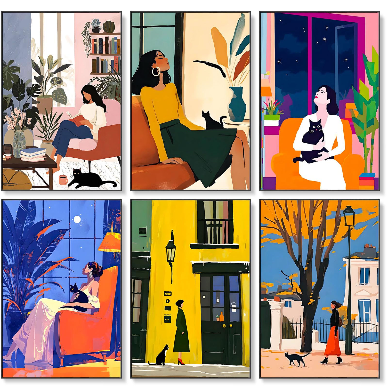 Okarinaart Women's Op6nfuk2511-04 6 Pack Paint By Numbers For Adults - Adult Paint By Numbers Canvas Kits For Beginner, Black Cat Diy Acrylic Oil Painting By Number For Adults, Perfect For Home Wall Decor 8X12 Inch