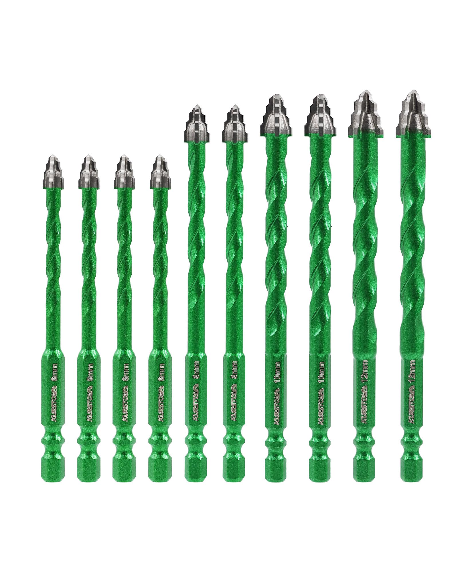 KURSTOL Serrated Masonry Drill Bit Set - 10pcs 6mm*4/8mm*2/10mm*2/12mm*2 Concrete Carbide Drill Bit Drill Bit for Wood Plastic Masonry Brick Ceramic Tile Marble