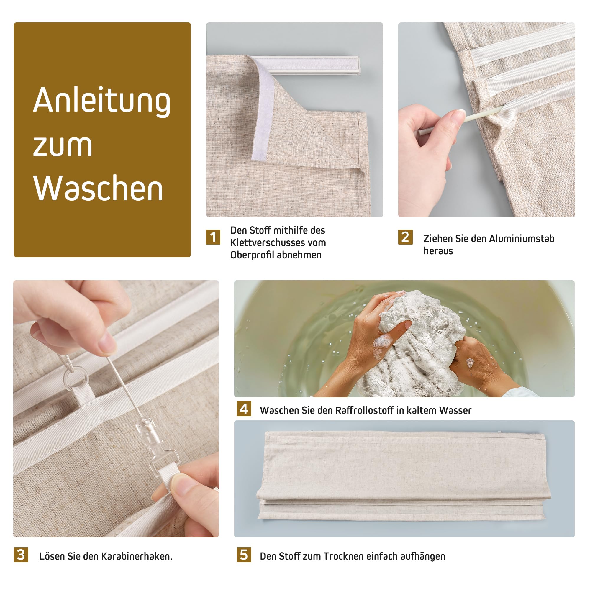 Victoria M. Ivora Raffrollo Rollo Faltrollo, ohne Bohren, stabile Aluminium-Schienen, mit Schnurzug, für Fenster und Türen, 80 x 130 cm, Elfenbein-meliert