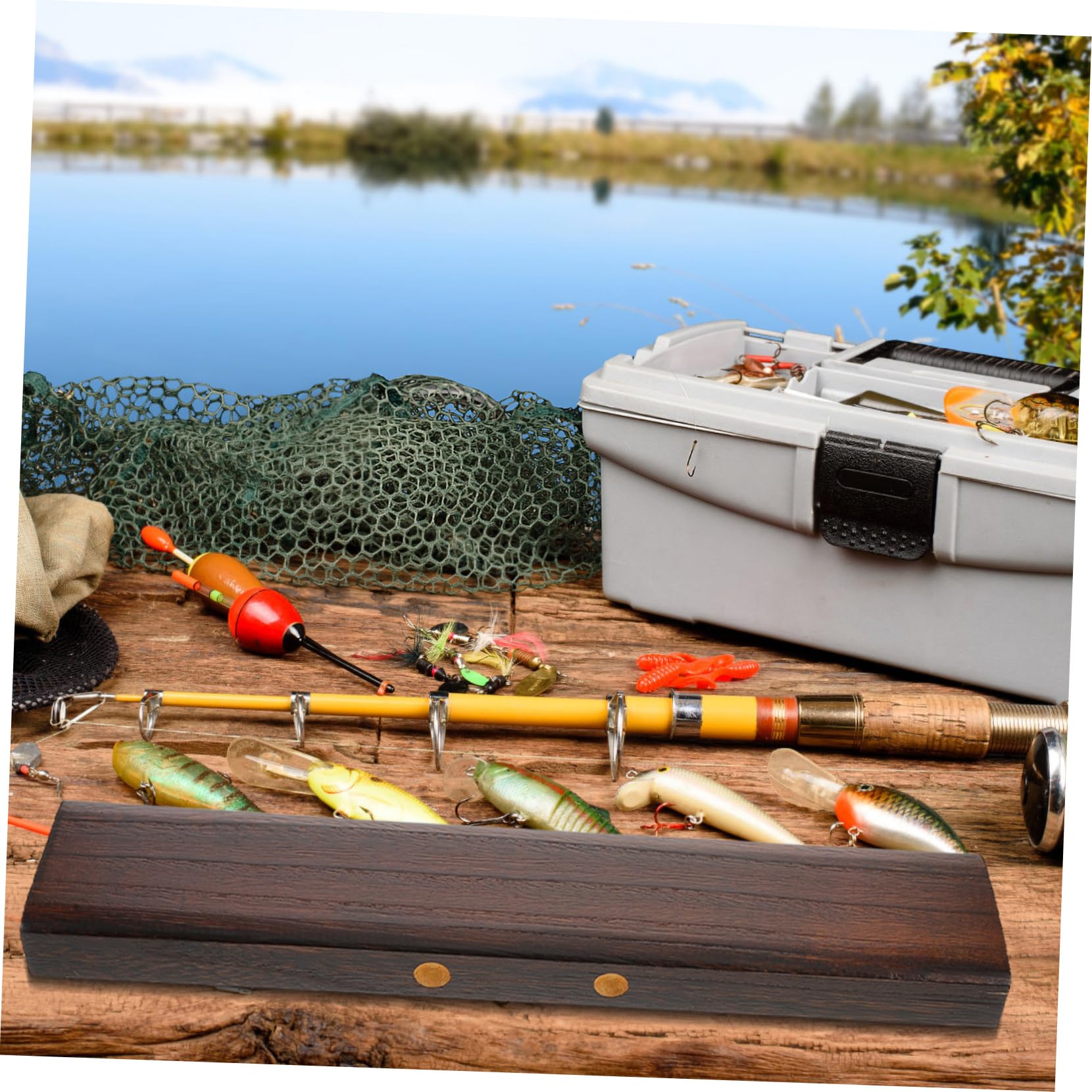 Scatola Porta Attrezzi Da Pesca Legno Massello Organizer Portatile Per Galleggianti Esche e Accessori Ampio Spazio e Protezione Per Attrezzatura Da Pesca All Aperto