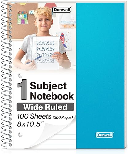 Miniatura 10 de Dunwell Cuaderno de espiral de rayas anchas, rojo, 100 hojas (200 páginas) de 8 x 10.5 pulgadas, cuaderno de reglas anchas para niños, cubierta de