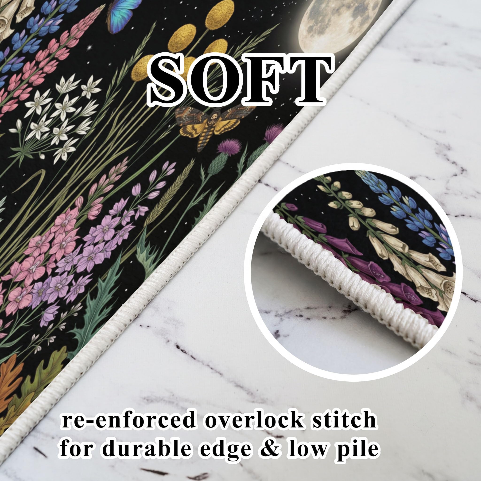 Tapis Rond Fleurs Sauvages De Pleine Lune 100 cm Lavable Machine