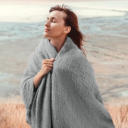 Miniatura 4 de HOMEIDEAS Manta decorativa de punto con borlas, tamaño para sillón, silla de oficina, sofá o cama, manta ligera de punto gris (50 x 60 pulgadas)