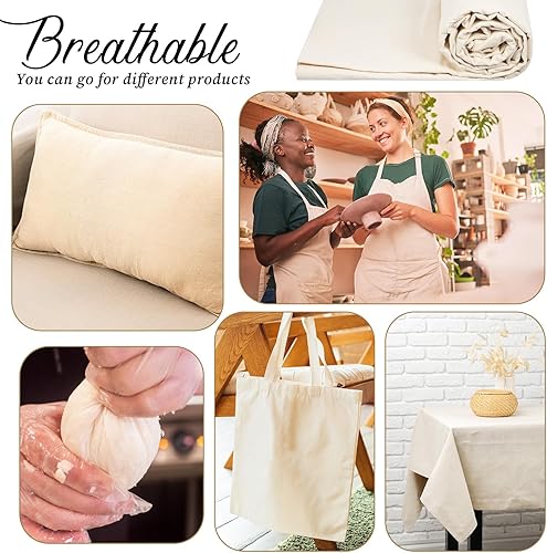 Miniatura 4 de Tela de muselina de algodón de 63 pulgadas x 5.45 yardas, tela de algodón ligera sin blanquear, paño de muselina natural por yarda para respaldar