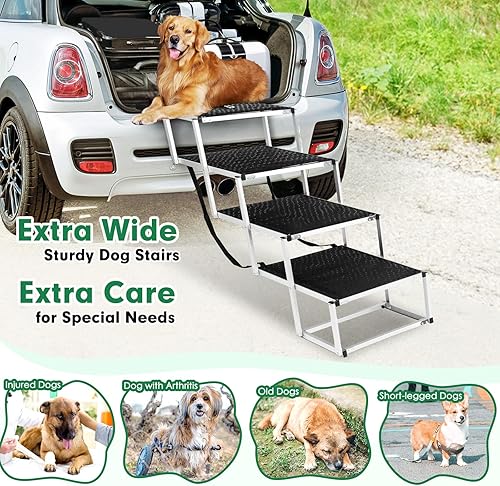 Miniatura 3 de Escaleras extra anchas para perros grandes, 4 escalones plegables de aluminio ligero, rampa portátil antideslizante de 19.2 pulgadas de ancho para