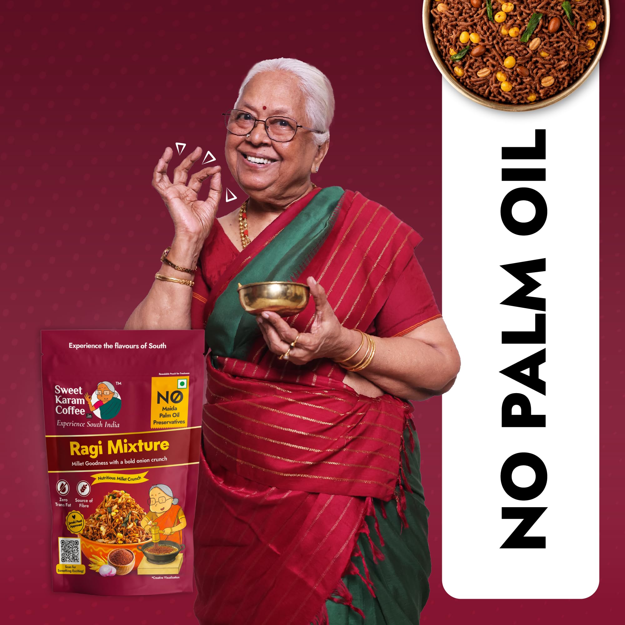 Sweet Karam Coffee Ragi Mixture - 95g | No Palm Oil or Preservatives | Authentic South Indian Savory Snack | Crispy Tea-Time Namkeen | Healthy Millet Mixture 3