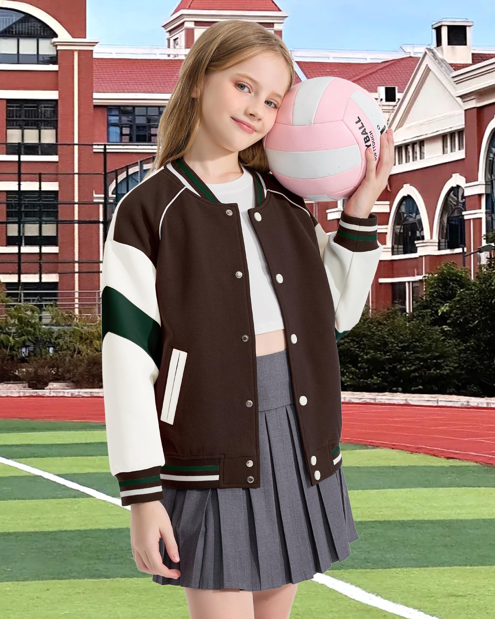 Rolanko Chaqueta de Béisbol para Niñas y Niños Estilo Varsity Sudadera Escolar con Bolsillos Abrigo Bomber para Niños