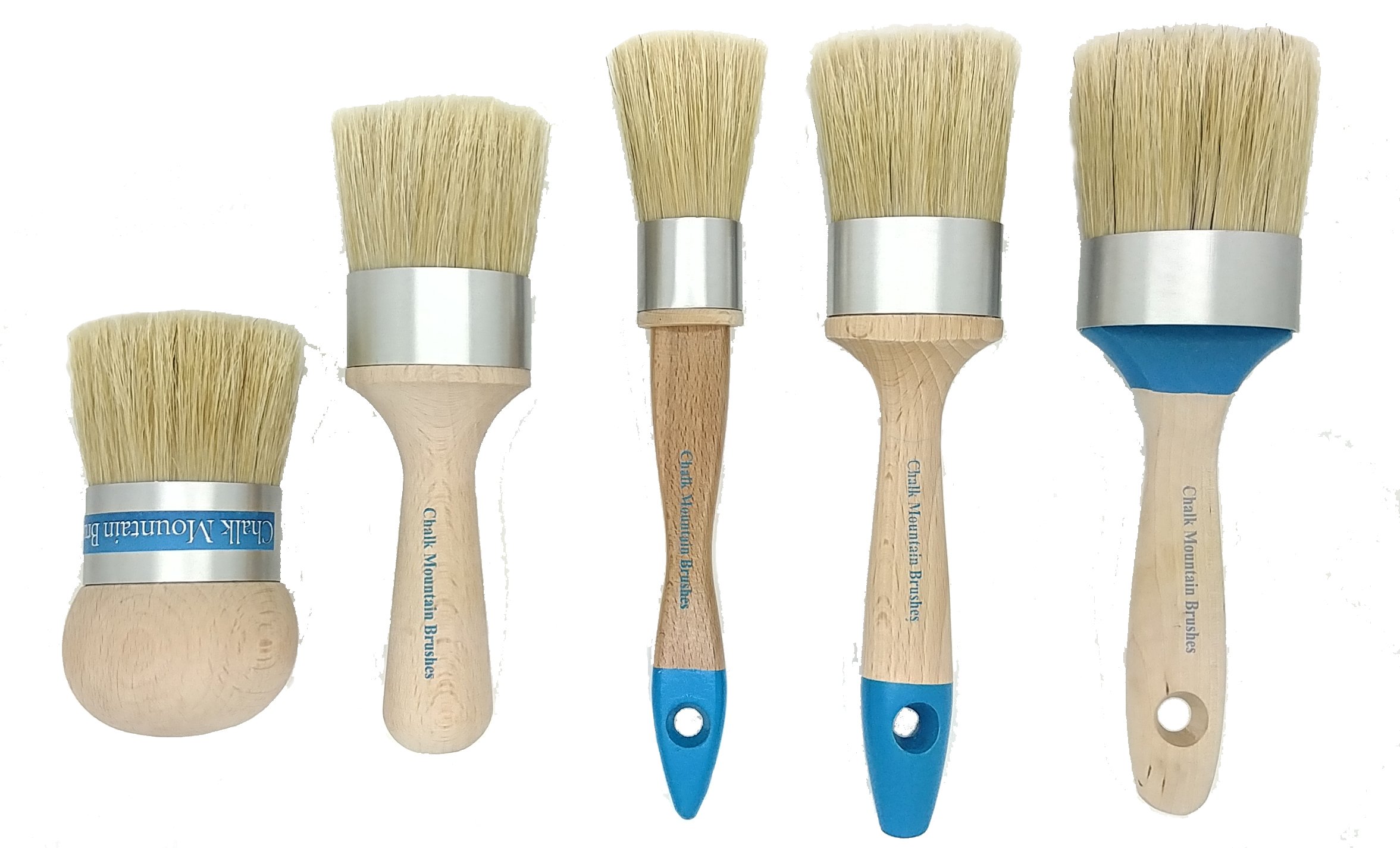 Chalk Mountain Brushes( 4 Pack ) Large Palm Wax, Small Detailing, Medium Paint, & Large Wax Boar Hair Brush Set with Aluminum Ferrule Ensures NO Rusting