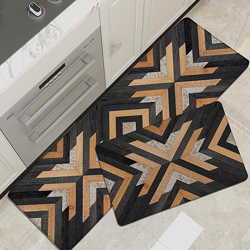 Miniatura 7 de Tyrot Western Aztec - Juego de 2 alfombras de cocina acolchadas antifatiga, color negro, bohemio, largas, para piso, alfombras rústicas de cocina,