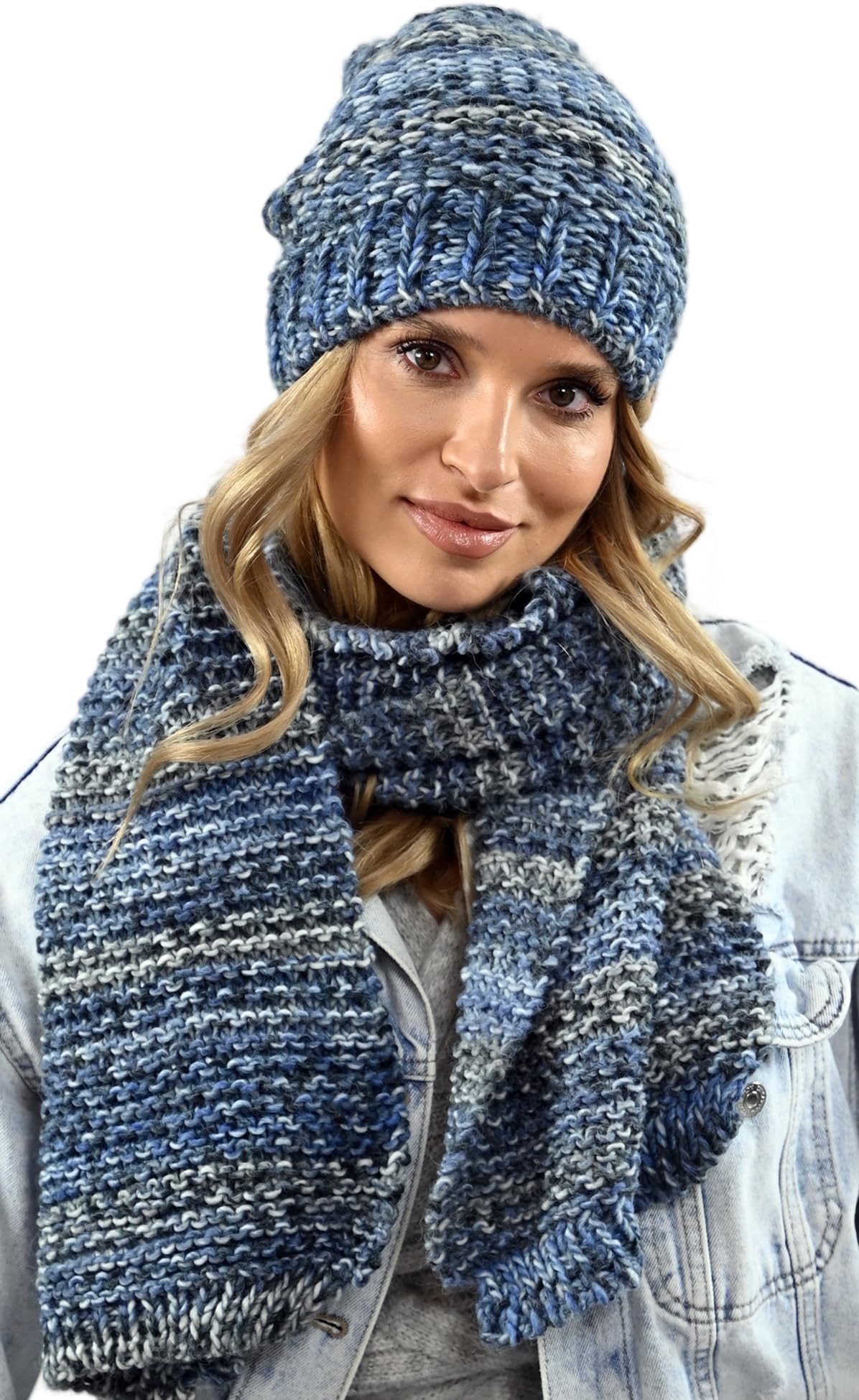 Alur Mütze Damen Beanie mit Schal Set Wintermütze Strickmütze - Warme Elastisch Elegant Winter Mütze Schal Eko - Weiches Garn Stilvoll Universell Warm